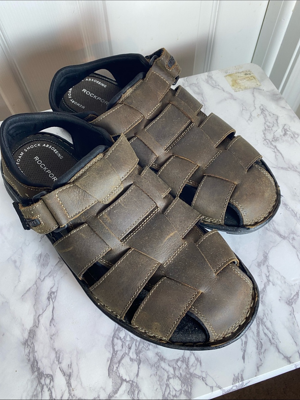 Rockport Men's Brown Leather Fisherman-Style Sandals Size 11.5